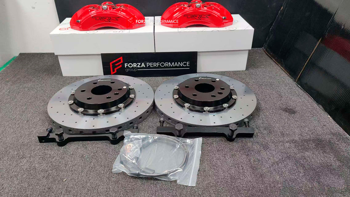 We manufacture premium quality carbon ceramic brakes discs rotors for RAM 1500 TRX 2021+ in any size

Specification:

Authentic Brembo X Style 6 Pot Front Brake Calipers
4 pot Rear Brake Calipers with Electric Parking Brake
Front disc: 405 mm, thickness 34 mm

Rear disc: 380 mm, thickness 28 mm
Material: Carbon Ceramic ( C / SiC) rings, Aluminium hat / bell

Includes: Carbon ceramic brake disсs / rotors, brake pads, brackets for calipers, hoses.

Fitment: Direct Bolt-On replace OE IRON

BRAKE DISCS ROTORS C