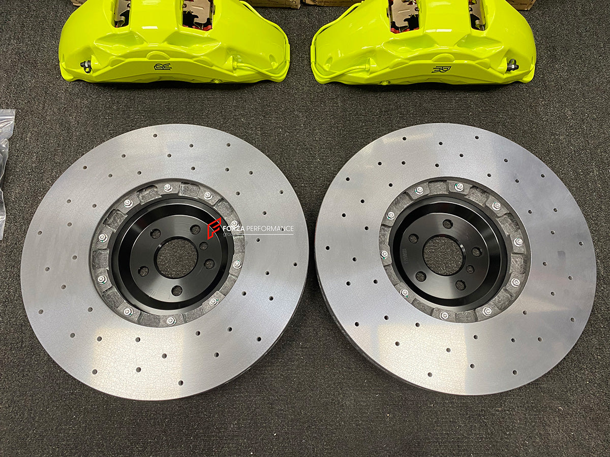 We manufacture premium quality carbon ceramic brakes discs rotors for ROLLS ROYCE CULLINAN SERIES 2 2024+ in any size

Specification:

Authentic Akebono 10 Pot Front Brake Calipers
Authentic Brembo 4 Pot Rear Brake Calipers
Electric Parking Brakes
Front disc: 440 mm, thickness 40 mm

Rear disc: 410 mm, thickness 32 mm
Material: Carbon Ceramic ( C / SiC) rings, Aluminium hat / bell

Includes: Carbon ceramic brake disсs / rotors, brake pads, brackets for calipers, hoses.

Fitment: Direct Bolt-On replace OE IR