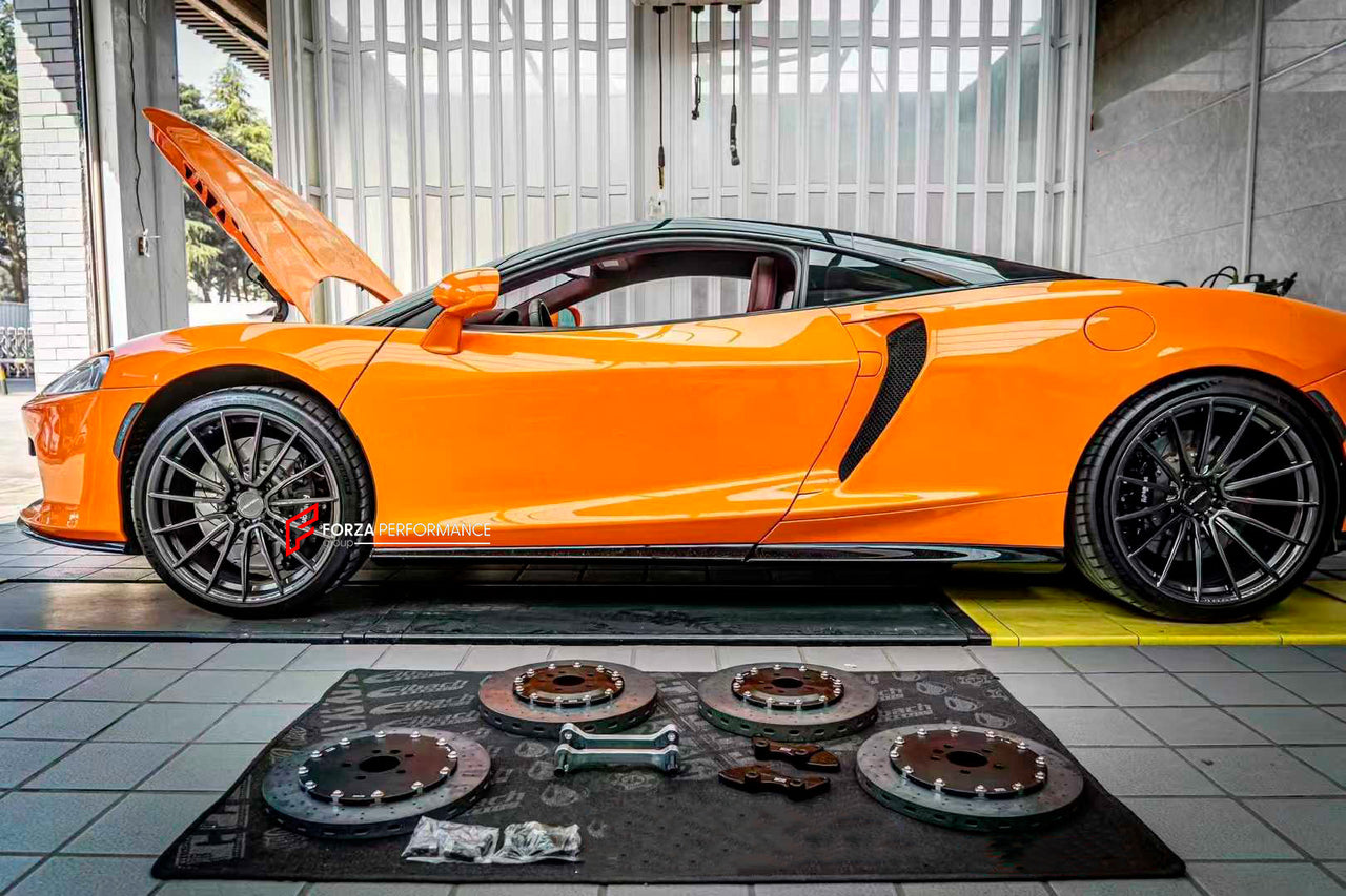 CARBON CERAMIC BIG BRAKE KIT for MCLAREN GT 2019 - 2023

Forza Performance Group offers various types of big brake kits, all types of aftermarket brake calipers, as well as genuine original brands of all types, such as AP Racing, Brembo, Akebono, AMG, M Performance, Audi, Porsche, Lamborghini, Toyota TRD, etc.

Material: Carbon Ceramic

Current set includes:

2x Authentic AP Racing CP9570 6 Pot Front Brake Calipers

2x Authentic AP Racing CP9582 4 pot Rear Brake Calipers
2x Front Brake Discs 380 mm
2x Rear 