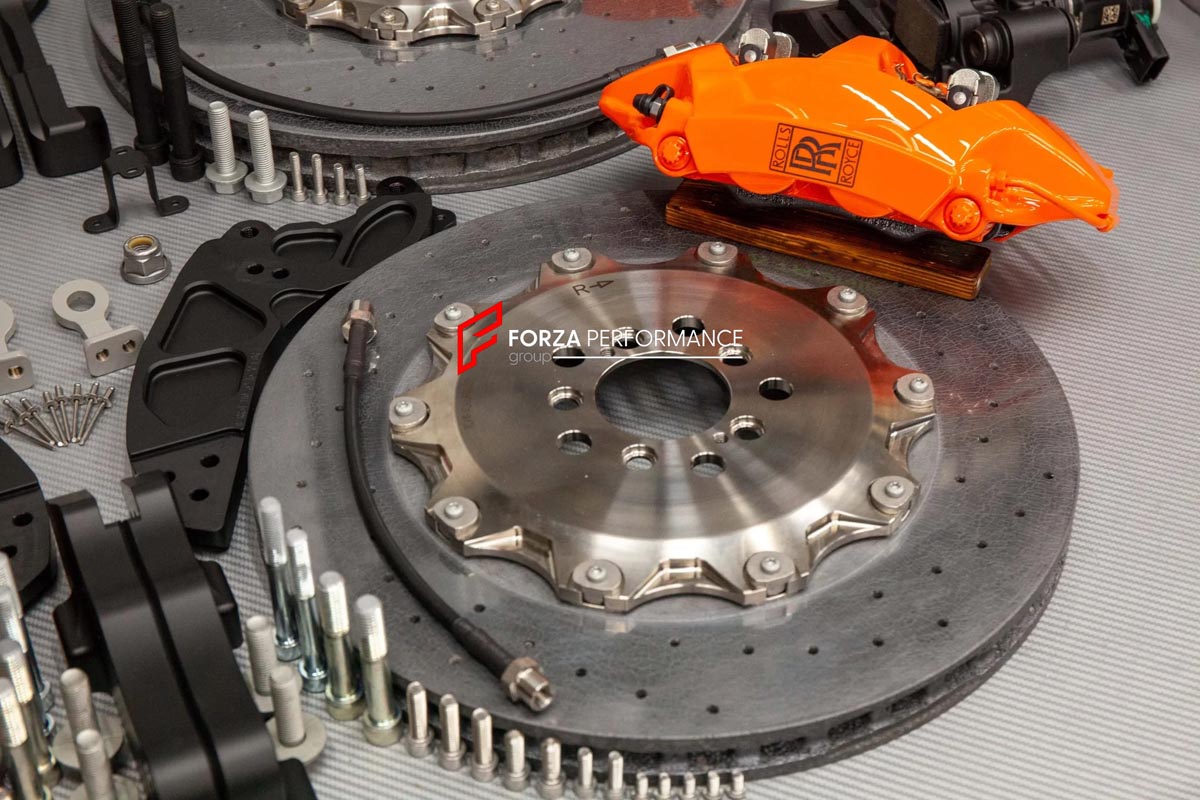 CARBON CERAMIC BIG BRAKE KIT for ROLLS-ROYCE CULLINAN 2018 - 2024

Forza Performance Group offers various types of big brake kits, all types of aftermarket brake calipers, as well as genuine original brands of all types, such as AP Racing, Brembo, Akebono, AMG, M Performance, Audi, Porsche, Lamborghini, Toyota TRD, etc.

Material: Carbon Ceramic

Current set includes:

2x Authentic Akebono 10 Pot Front Brake Calipers

2x Authentic Brembo 4 pot Rear Brake Calipers
2x Front Brake Discs 440 mm
2x Rear Brake Di