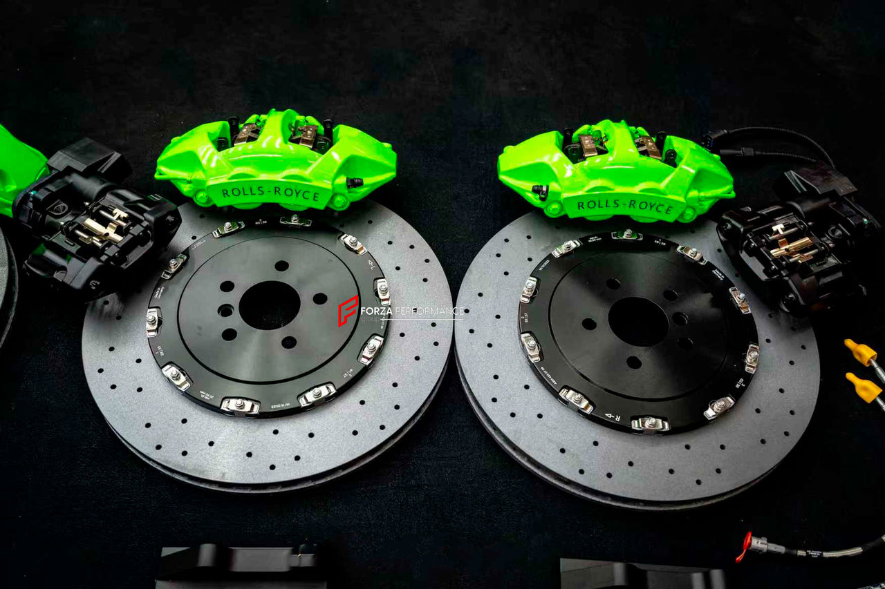 CARBON CERAMIC BIG BRAKE KIT for ROLLS-ROYCE CULLINAN 2018 - 2024
Forza Performance Group offers various types of big brake kits, all types of aftermarket brake calipers, as well as genuine original brands of all types, such as AP Racing, Brembo, Akebono, AMG, M Performance, Audi, Porsche, Lamborghini, Toyota TRD, etc.
Material: Carbon Ceramic
Current set includes:
2x Authentic Akebono 10 Pot Front Brake Calipers
2x Authentic Brembo 4 pot Rear Brake Calipers
2x Front Brake Discs 440 mm
2x Rear Brake Di