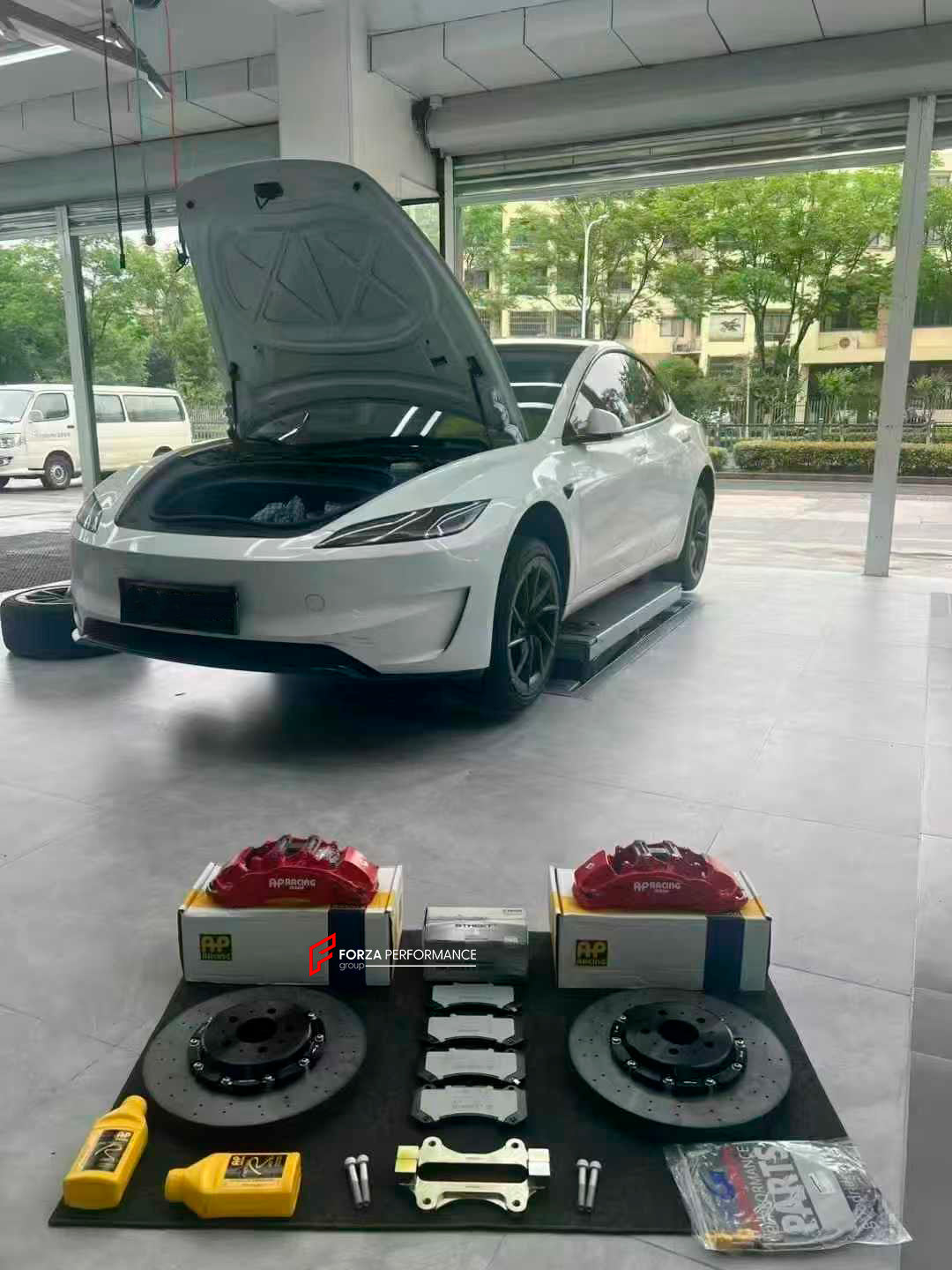 CARBON CERAMIC FRONT BIG BRAKE KIT for TESLA MODEL 3 PERFORMANCE 2024+

Forza Performance Group offers various types of big brake kits, all types of aftermarket brake calipers, as well as genuine original brands of all types, such as AP Racing, Brembo, Akebono, AMG, M Performance, Audi, Porsche, Lamborghini, Toyota TRD, etc.

Material: Carbon Ceramic

Current set includes:

2x Authentic AP Racing CP9572 6 Pot Front Brake Calipers
2x Front Brake Discs 380 mm

2x Brake Caliper Adapters
2x Authentic Pagid Stre