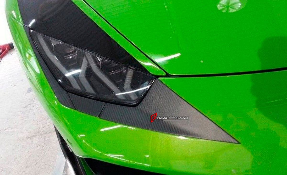 Carbon Eye Lid Headlight Brow for Lamborghini Huracan LP610
Set includes:

Eye Lid Headlight Brow
Material: Carbon

NOTE: Professional installation is required.