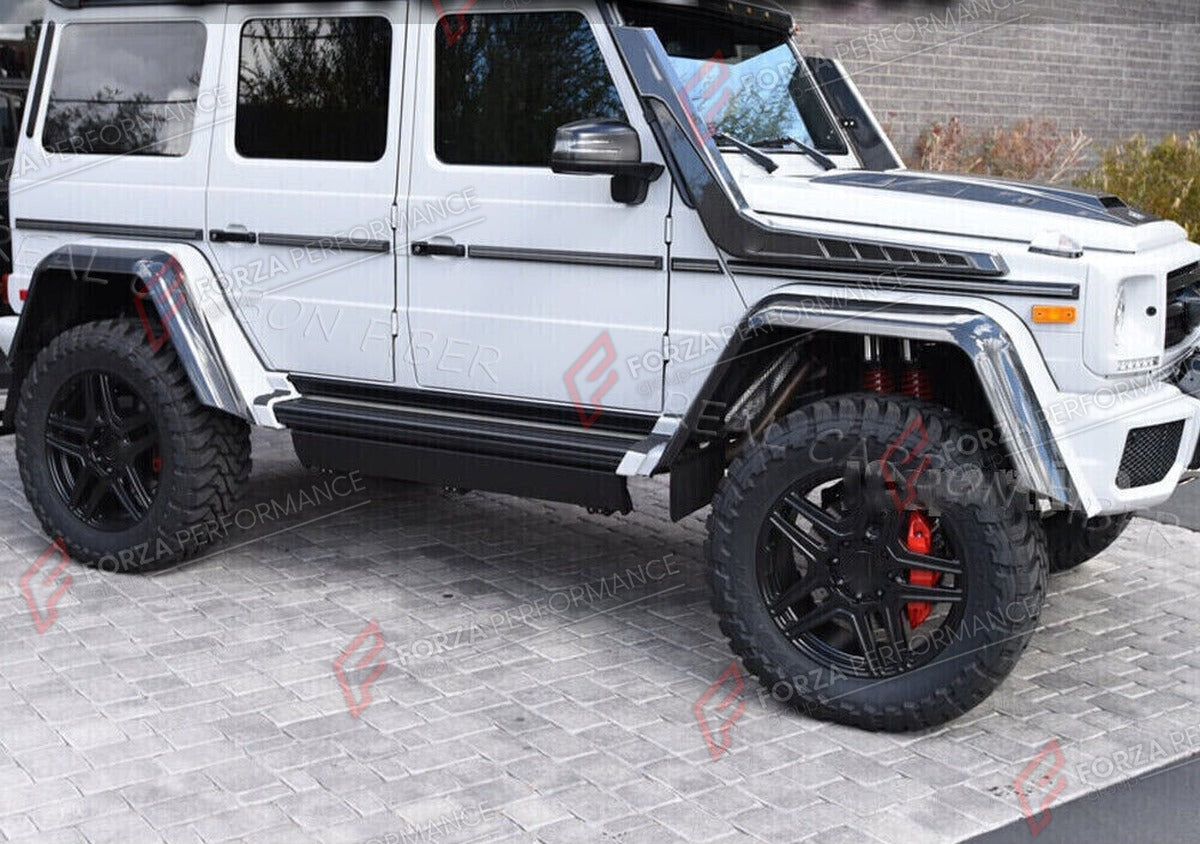 CARBON FIBER AIR INTAKE SNORKELS for MERCEDES BENZ G CLASS W463 G500 G550 G55 G63 G65 2004 - 2018 FORZA PERFORMANCE Custom Fit
Set includes:

Air Intake Snorkels
Material: Carbon Fiber

NOTE: Professional installation is required.

Why “Contact Us for Pricing”?
We don’t display fixed prices because our goal is to offer you the most competitive deal possible. Product costs often decrease over time, and by requesting a quote, you’ll receive our most up-to-date price on market.

SECURED PAYMENT METHODS
PayPal 