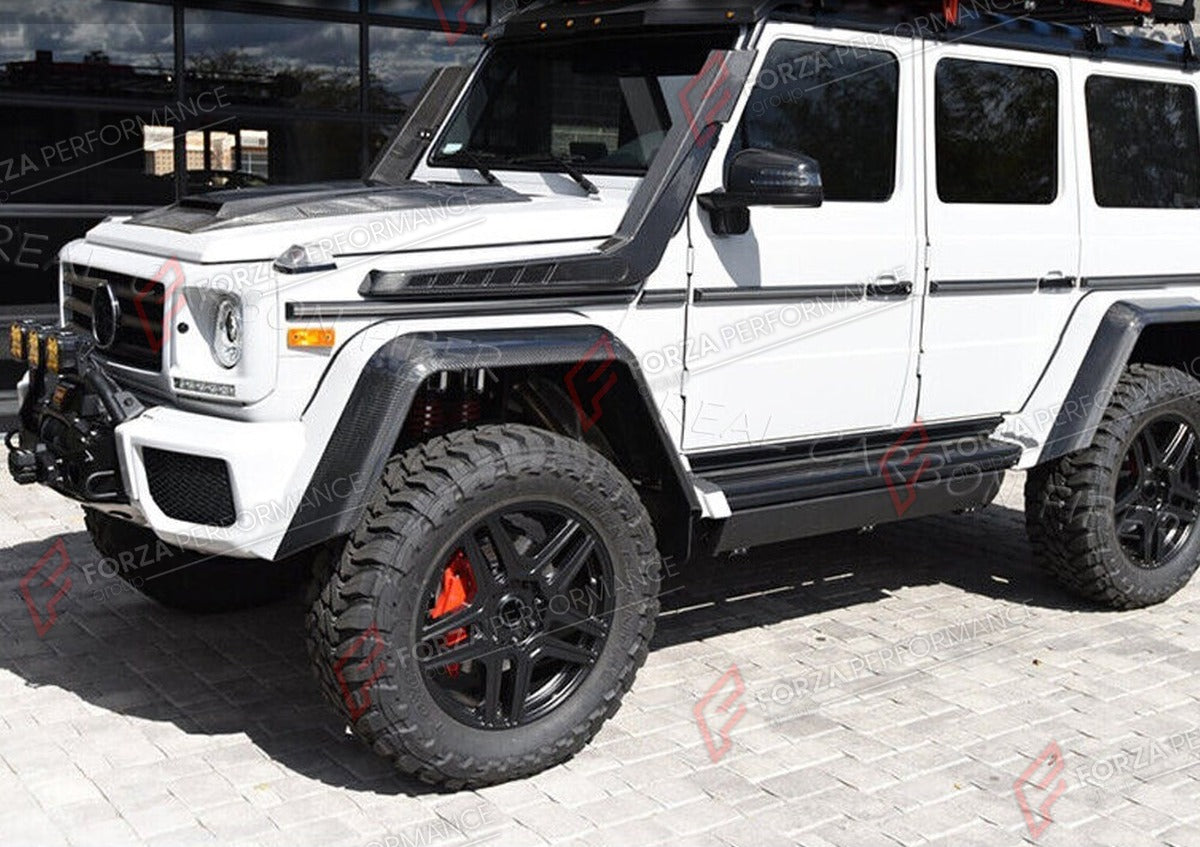 CARBON FIBER AIR INTAKE SNORKELS for MERCEDES BENZ G CLASS W463 G500 G550 G55 G63 G65 2004 - 2018 FORZA PERFORMANCE Custom Fit
Set includes:

Air Intake Snorkels
Material: Carbon Fiber

NOTE: Professional installation is required.

Why “Contact Us for Pricing”?
We don’t display fixed prices because our goal is to offer you the most competitive deal possible. Product costs often decrease over time, and by requesting a quote, you’ll receive our most up-to-date price on market.

SECURED PAYMENT METHODS
PayPal 