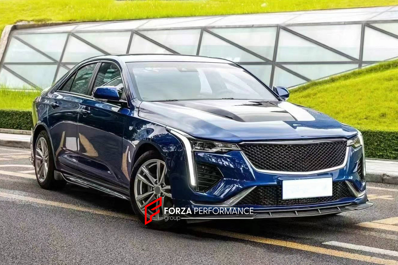 CARBON FIBER BODY KIT FOR CADILLAC CT4 2020+  Set includes:    Front Lip Front Hood/Bonet Side Skirts Rear Diffuser Rear Spoiler
