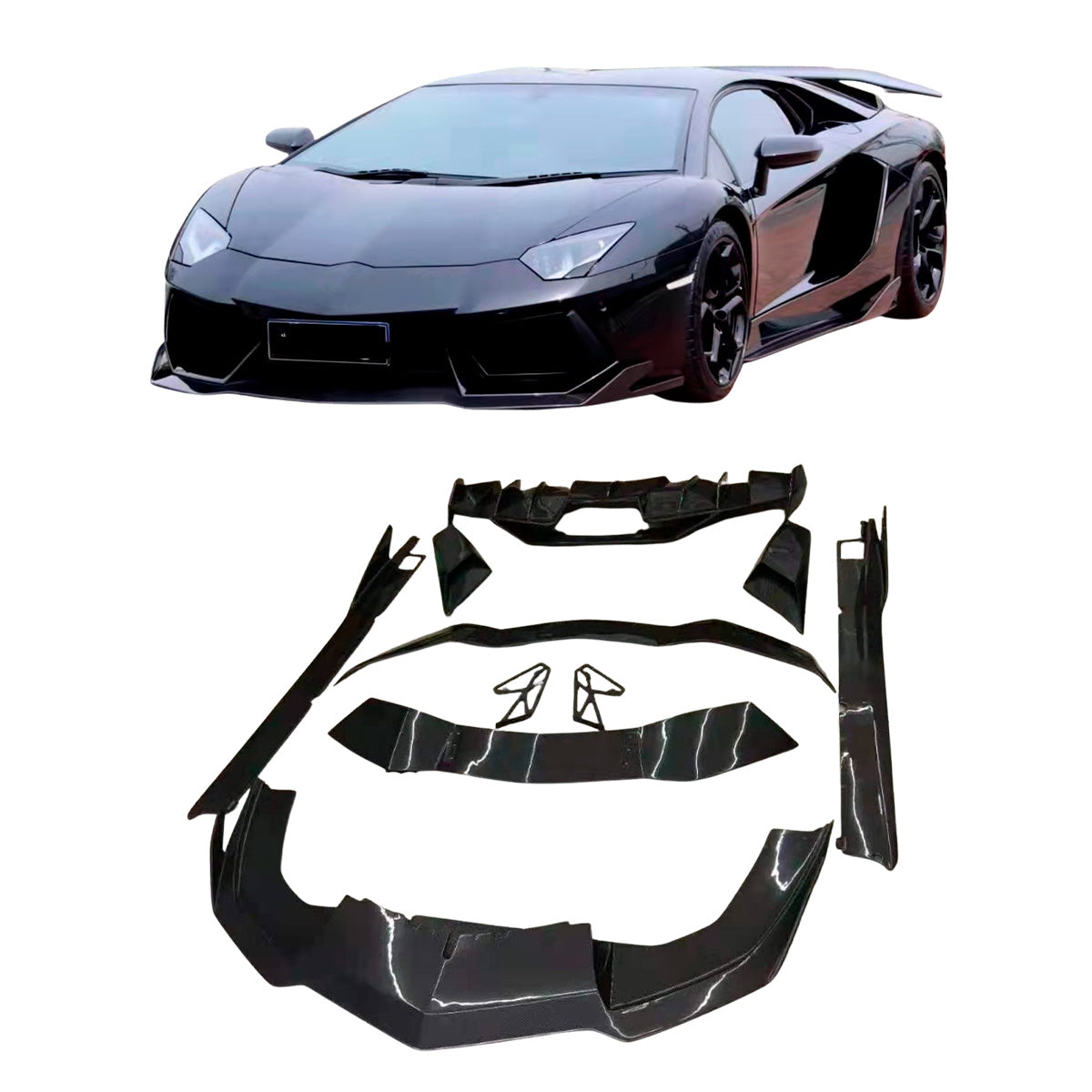 CARBON FIBER BODY KIT FOR LAMBORGHINI AVENTADOR LP700-4 2011 - 2016

Set include:

Front Lip

Side Skirts

Rear Wing Spoiler
Rear Diffuser


Material: Carbon Fiber

NOTE: Professional installation is required.