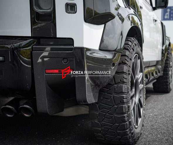 CARBON FIBER BODY KIT for LAND ROVER DEFENDER 2020+  Set include:   Front Lip Front Grille Add-ons Side Skirts Wheels Arches Mirror Covers Rear Bumper Add-ons  Front Lights Covers