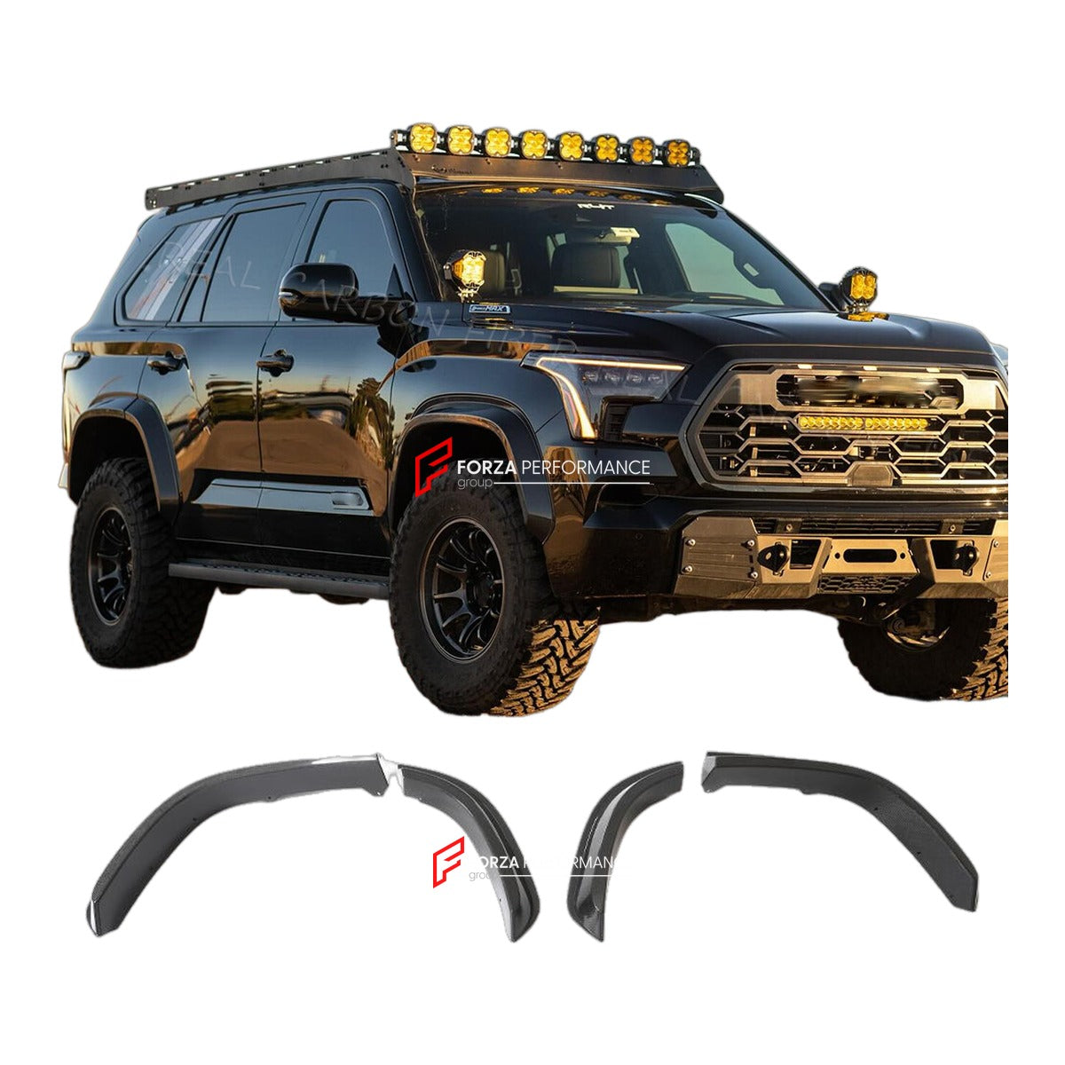 CARBON FIBER FENDER FLARES for TOYOTA SEQUOIA EXTRA WIDE 2023+ FORZA PERFORMANCE Custom Fit
Set includes:

Fender Flares
Material: Carbon Fiber

NOTE: Professional installation is required.

Why “Contact Us for Pricing”?
We don’t display fixed prices because our goal is to offer you the most competitive deal possible. Product costs often decrease over time, and by requesting a quote, you’ll receive our most up-to-date price on market.

SECURED PAYMENT METHODS
PayPal (+4.4% fee)
Visa / Mastercard / American 