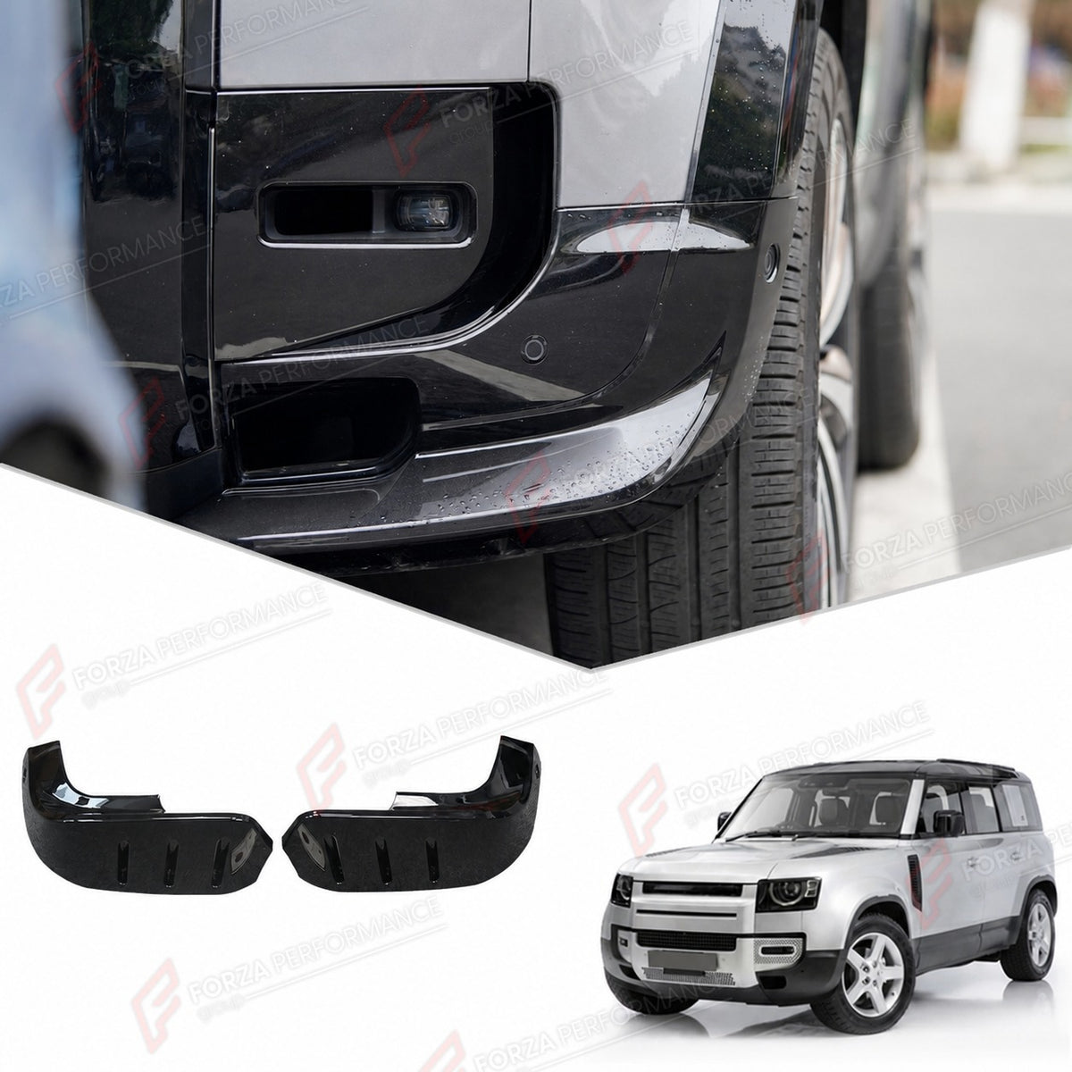 CARBON FIBER FRONT BUMPER CORNER COVERS for LAND ROVER DEFENDER 90 110 130 L663 2020+
Set includes:

Front Bumper Corner Covers
Material: Carbon Fiber

NOTE: Professional installation is required.