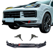 CARBON FIBER FRONT LIP WITH SIDE CORNERS for PORSCHE CAYENNE E3 9Y 2023+ Forza Performance Custom fit
Set includes:

Front Lip
Side Corners
Material: Carbon Fiber

NOTE: Professional installation is required.