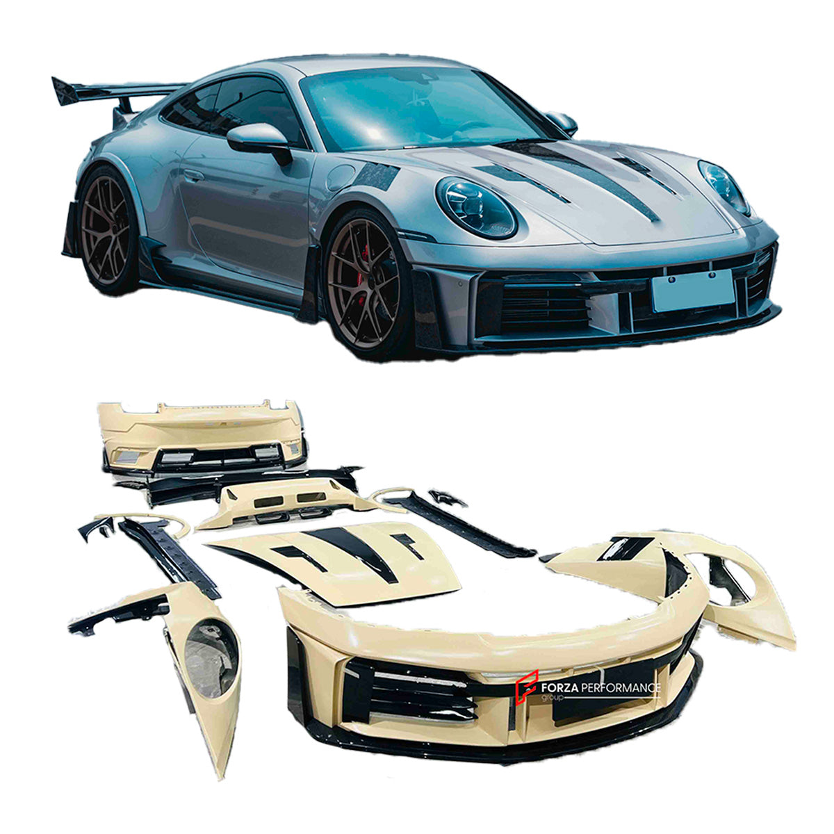 GHOST WIDE BODY KIT for PORSCHE 911 992.1 CARRERA S 2019 - 2025

Set includes:

Front Lip
Front Bumper Assembly
Front Fenders with Air Vents
Hood / Bonnet
Side Skirts
Rear Fender Flares
Rear Spoiler
Rear Bumper

Material: Carbon Fiber
