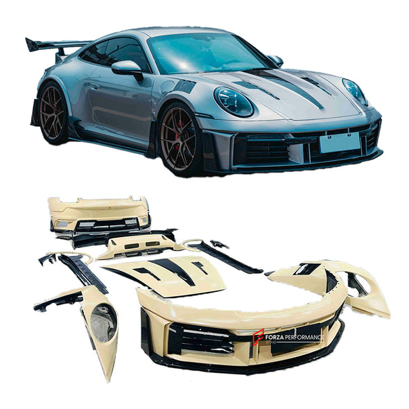 GHOST WIDE BODY KIT for PORSCHE 911 992.1 CARRERA S 2019 - 2025

Set includes:

Front Lip
Front Bumper Assembly
Front Fenders with Air Vents
Hood / Bonnet
Side Skirts
Rear Fender Flares
Rear Spoiler
Rear Bumper

Material: Carbon Fiber
