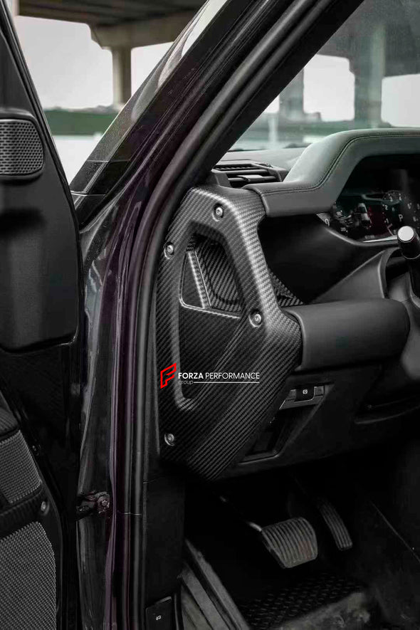 DRY CARBON FIBER INTERIOR TRIM KIT COVERS for LAND ROVER DEFENDER L663 2020+
Set includes:
Steering wheel trim cover
Door handle trim covers (3pcs)
Сenter dashboard covers ( We have for LHD and RHD)
Center console trim cover
Material:Carbon Fiber
Note: Professional installation is required
dry carbon fiber interior trim kit, Land Rover Defender L663 interior trim, 2020+ Defender carbon fiber covers, premium carbon fiber trim kit, Land Rover Defender interior upgrade, rugged carbon fiber trim, Defender L663 