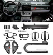 DRY CARBON FIBER INTERIOR TRIM KIT COVERS for LAND ROVER DEFENDER L663 2020+
Set includes:
Steering wheel trim cover
Door handle trim covers (3pcs)
Сenter dashboard covers ( We have for LHD and RHD)
Center console trim cover
Material:Carbon Fiber
Note: Professional installation is required
dry carbon fiber interior trim kit, Land Rover Defender L663 interior trim, 2020+ Defender carbon fiber covers, premium carbon fiber trim kit, Land Rover Defender interior upgrade, rugged carbon fiber trim, Defender L663 