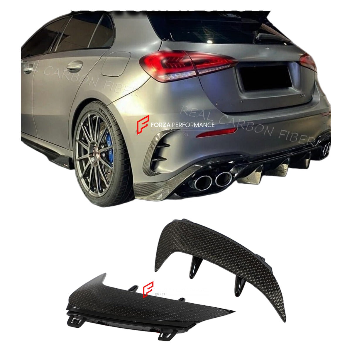 CARBON FIBER REAR CANARDS for MERCEDES BENZ A CLASS W177 A35 A45 2019+ FORZA PERFORMANCE Custom Fit
Set includes:

Rear Canards
Material: Carbon Fiber

NOTE: Professional installation is required.

Why “Contact Us for Pricing”?
We don’t display fixed prices because our goal is to offer you the most competitive deal possible. Product costs often decrease over time, and by requesting a quote, you’ll receive our most up-to-date price on market.

SECURED PAYMENT METHODS
PayPal (+4.4% fee)
Visa / Mastercard / Am