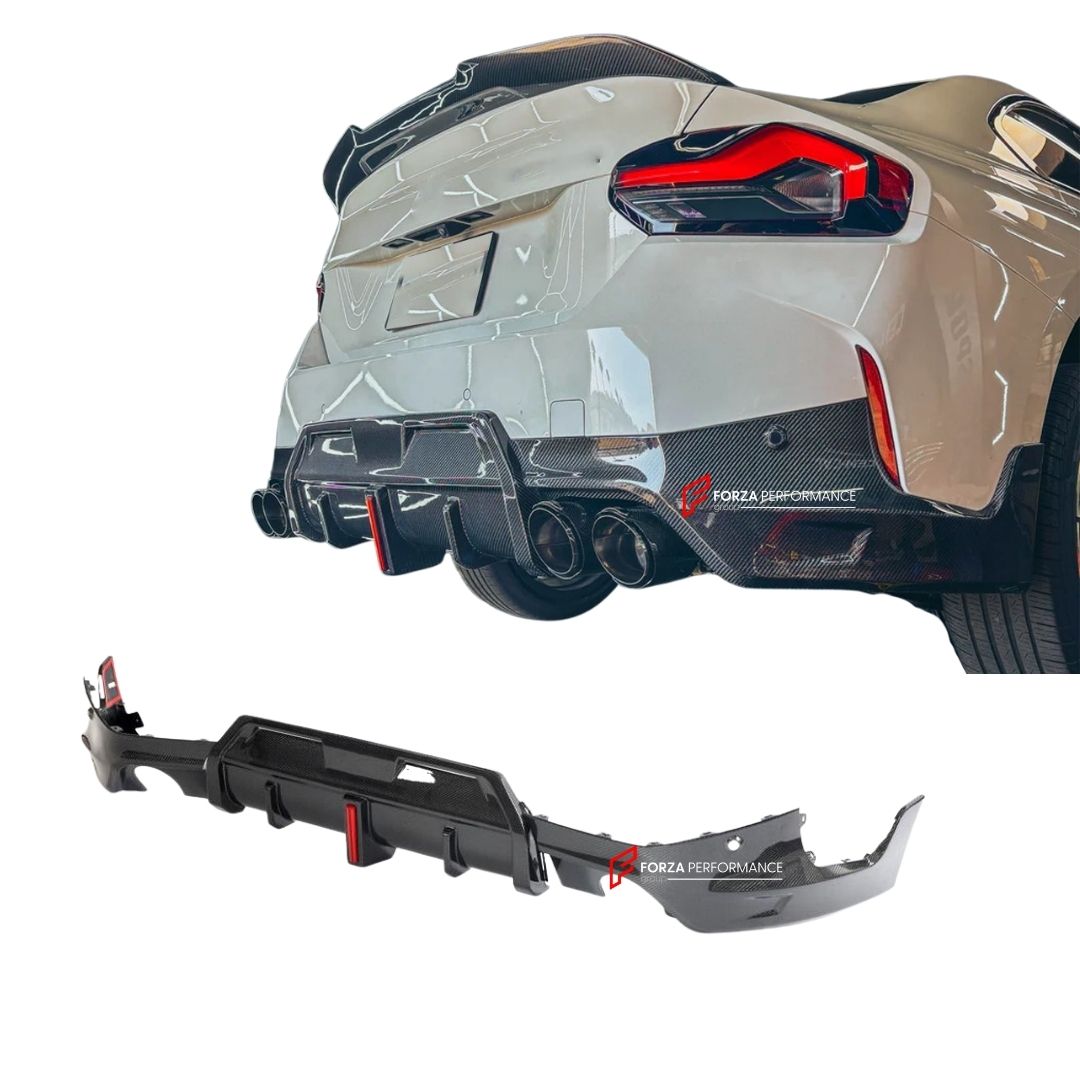 CARBON FIBER REAR DIFFUSER for BMW 2 SERIES G42 230I 220I M240I 2022+ FORZA PERFORMANCE Custom Fit
Set includes:

Rear Diffuser
Rear Canards
LED Brake Light
Material: Carbon Fiber

NOTE: Professional installation is required.

Why “Contact Us for Pricing”?
We don’t display fixed prices because our goal is to offer you the most competitive deal possible. Product costs often decrease over time, and by requesting a quote, you’ll receive our most up-to-date price on market.

SECURED PAYMENT METHODS
PayPal (+4.4
