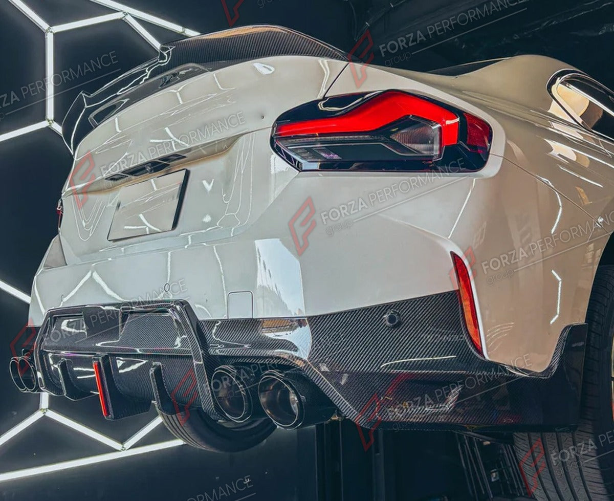 CARBON FIBER REAR DIFFUSER for BMW 2 SERIES G42 230I 220I M240I 2022+ FORZA PERFORMANCE Custom Fit
Set includes:

Rear Diffuser
Rear Canards
LED Brake Light
Material: Carbon Fiber

NOTE: Professional installation is required.

Why “Contact Us for Pricing”?
We don’t display fixed prices because our goal is to offer you the most competitive deal possible. Product costs often decrease over time, and by requesting a quote, you’ll receive our most up-to-date price on market.

SECURED PAYMENT METHODS
PayPal (+4.4