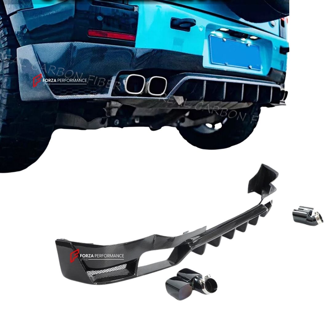 CARBON FIBER REAR DIFFUSER for LAND ROVER DEFENDER 90 110 L663 2020 - 2023 FORZA PERFORMANCE Custom Fit
Set includes:

Rear Diffuser
Material: Carbon Fiber

NOTE: Professional installation is required.

Why “Contact Us for Pricing”?
We don’t display fixed prices because our goal is to offer you the most competitive deal possible. Product costs often decrease over time, and by requesting a quote, you’ll receive our most up-to-date price on market.

SECURED PAYMENT METHODS
PayPal (+4.4% fee)
Visa / Mastercard