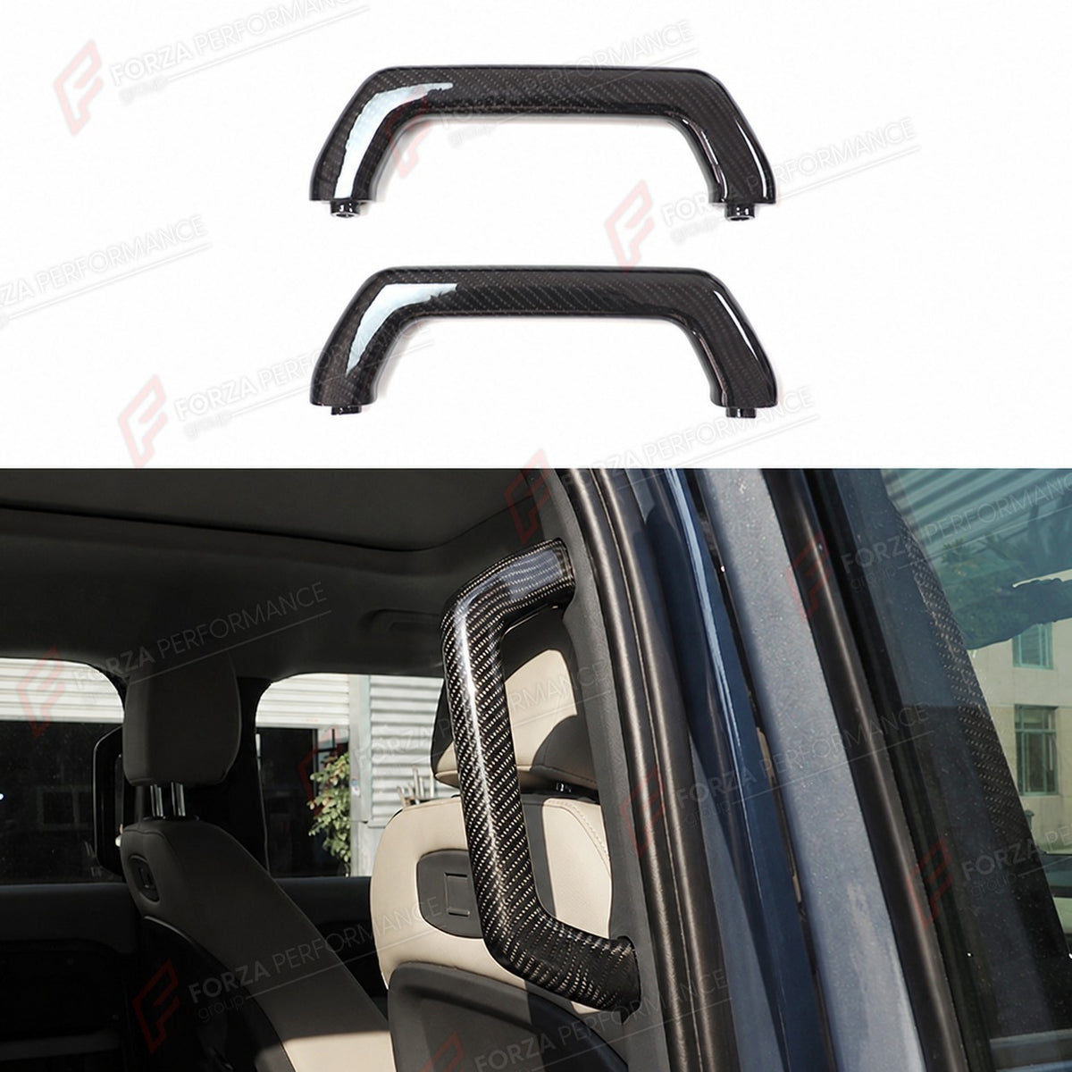 CARBON FIBER REAR GRAB HANDLE COVERS for LAND ROVER DEFENDER 90 110 L663 2020+
Set includes:

Rear Grab Handle Covers
Material: Carbon Fiber

NOTE: Professional installation is required.