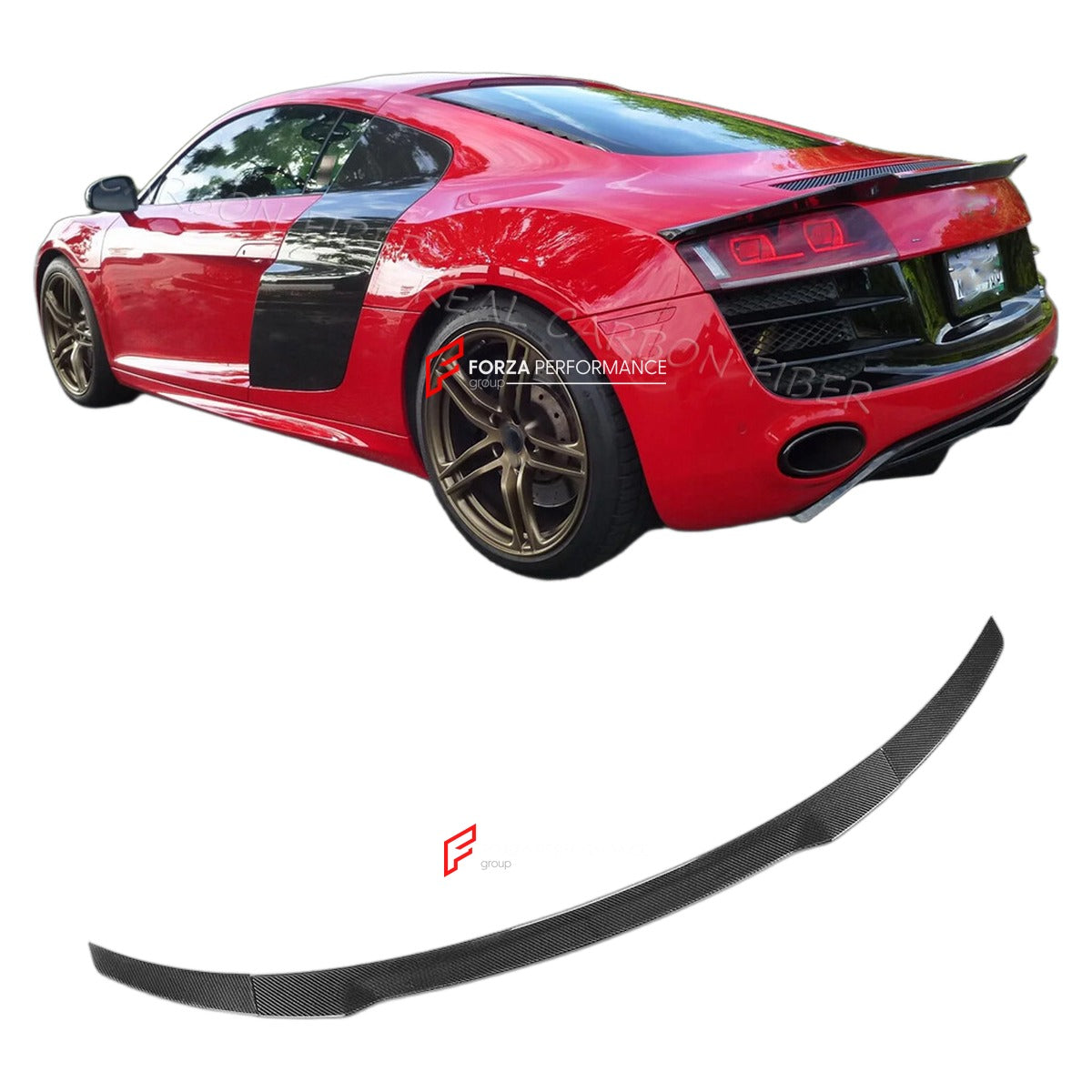 CARBON FIBER REAR SPOILER for AUDI R8 V8 V10 COUPE 2008 - 2015 FORZA PERFORMANCE Custom Fit
Set includes:

Rear Spoiler
Material: Carbon Fiber

NOTE: Professional installation is required.

Why “Contact Us for Pricing”?
We don’t display fixed prices because our goal is to offer you the most competitive deal possible. Product costs often decrease over time, and by requesting a quote, you’ll receive our most up-to-date price on market.

SECURED PAYMENT METHODS
PayPal (+4.4% fee)
Visa / Mastercard / American E