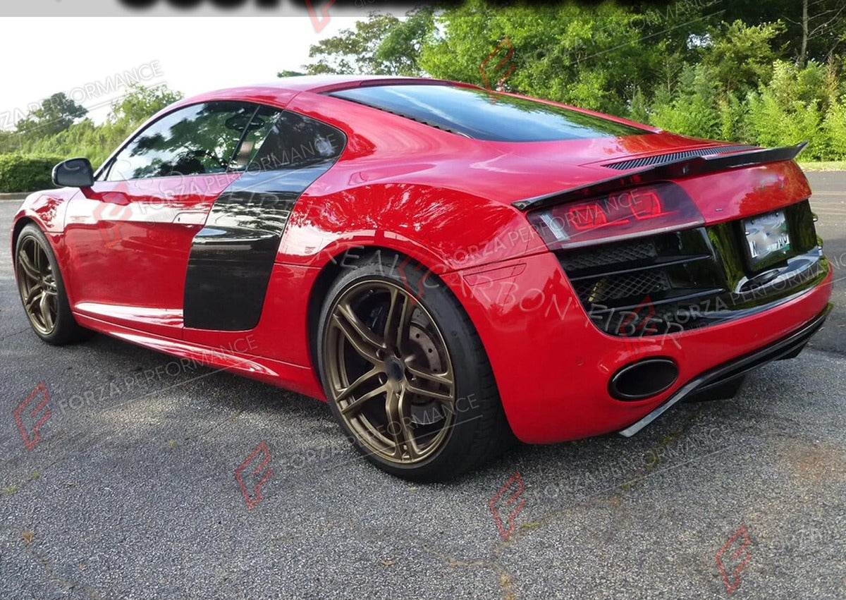 CARBON FIBER REAR SPOILER for AUDI R8 V8 V10 COUPE 2008 - 2015 FORZA PERFORMANCE Custom Fit
Set includes:

Rear Spoiler
Material: Carbon Fiber

NOTE: Professional installation is required.

Why “Contact Us for Pricing”?
We don’t display fixed prices because our goal is to offer you the most competitive deal possible. Product costs often decrease over time, and by requesting a quote, you’ll receive our most up-to-date price on market.

SECURED PAYMENT METHODS
PayPal (+4.4% fee)
Visa / Mastercard / American E