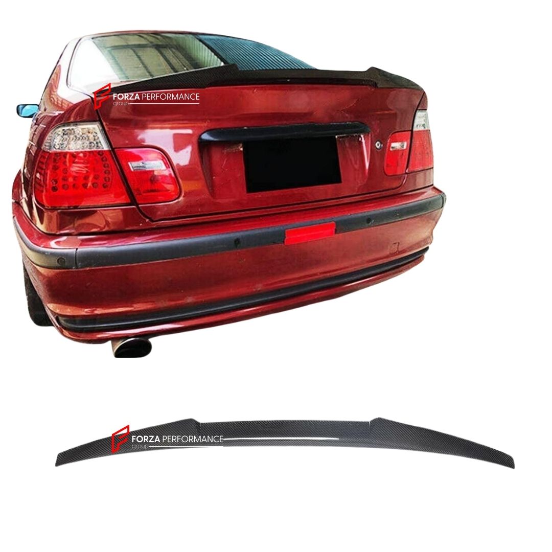CARBON FIBER REAR SPOILER for BMW 3 SERIES E46 325I 328I 330I COUPE 1999 - 2006 FORZA PERFORMANCE Custom Fit
Set includes:

Rear Spoiler
Material: Carbon Fiber

NOTE: Professional installation is required.

Why “Contact Us for Pricing”?
We don’t display fixed prices because our goal is to offer you the most competitive deal possible. Product costs often decrease over time, and by requesting a quote, you’ll receive our most up-to-date price on market.

SECURED PAYMENT METHODS
PayPal (+4.4% fee)
Visa / Master
