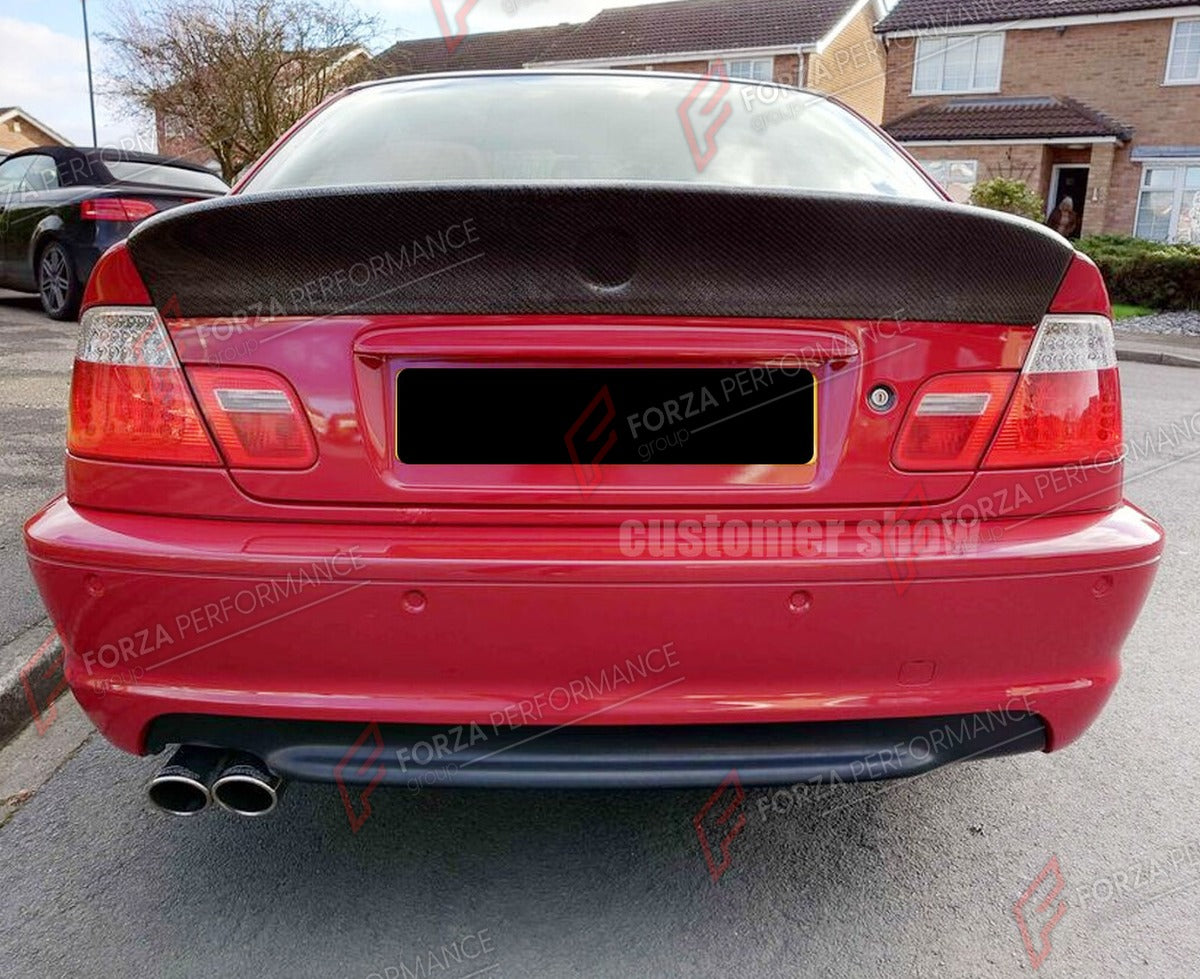 CARBON FIBER REAR SPOILER for BMW M3 E46 COUPE 1998 - 2005 FORZA PERFORMANCE Custom Fit
Set includes:

Rear Spoiler
Material: Carbon Fiber

NOTE: Professional installation is required.

Why “Contact Us for Pricing”?
We don’t display fixed prices because our goal is to offer you the most competitive deal possible. Product costs often decrease over time, and by requesting a quote, you’ll receive our most up-to-date price on market.

SECURED PAYMENT METHODS
PayPal (+4.4% fee)
Visa / Mastercard / American Expre