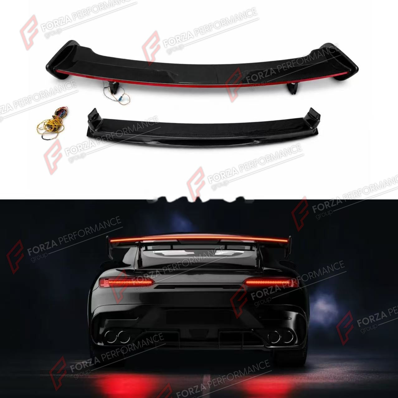 CARBON FIBER REAR SPOILER WING with LED for MERCEDES BENZ AMG GT GTS GTC GTR C190 2015 - 2021 Forza Performance custom fit buy carbon fiber rear spoiler wing with led
