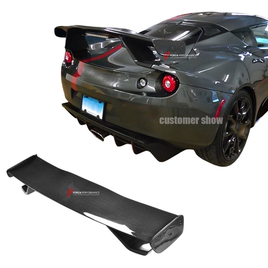 CARBON FIBER REAR WING SPOILER for LOTUS EVORA S 400 410 GT430 COUPE 2010 - 2016 FORZA PERFORMANCE Custom Fit
Set includes:

Rear Wing Spoiler
Material: Carbon Fiber

NOTE: Professional installation is required.

Why “Contact Us for Pricing”?
We don’t display fixed prices because our goal is to offer you the most competitive deal possible. Product costs often decrease over time, and by requesting a quote, you’ll receive our most up-to-date price on market.

SECURED PAYMENT METHODS
PayPal (+4.4% fee)
Visa / 