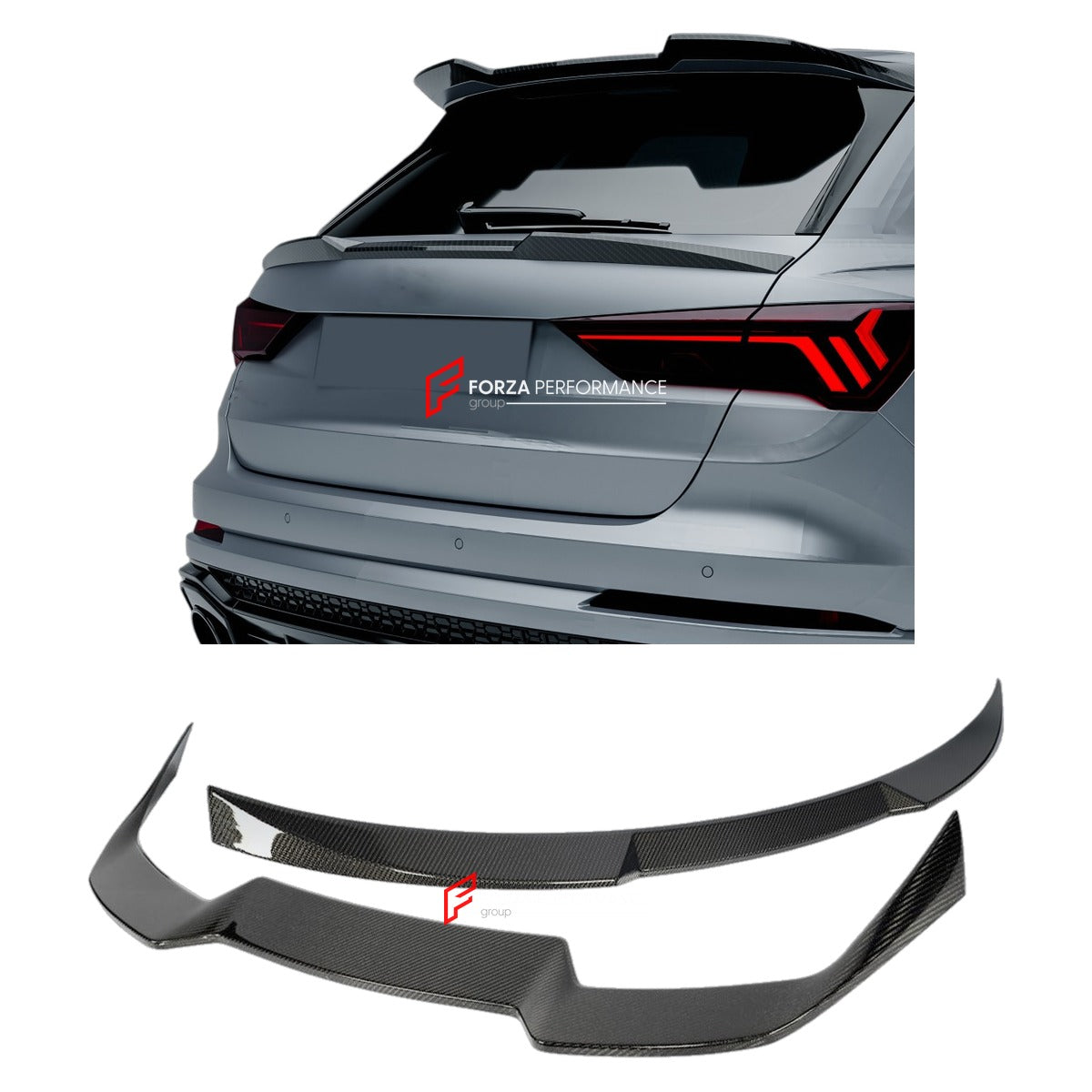 CARBON FIBER ROOF AND TRUNK SPOILER for AUDI Q3 RSQ3 HATCHBACK 2019 - 2025 FORZA PERFORMANCE Custom Fit
Set includes:

Roof Spoiler
Rear Spoiler
Material: Carbon Fiber

NOTE: Professional installation is required.

Why “Contact Us for Pricing”?
We don’t display fixed prices because our goal is to offer you the most competitive deal possible. Product costs often decrease over time, and by requesting a quote, you’ll receive our most up-to-date price on market.

SECURED PAYMENT METHODS
PayPal (+4.4% fee)
Visa 