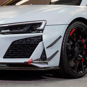 CARBON Front Bumper Canards for Audi R8 V8 V10 Coupe Spyder 2019+
Set includes:

Front Bumper Canards
Material: Carbon

NOTE: Professional installation is required.