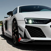 CARBON Front Bumper Canards for Audi R8 V8 V10 Coupe Spyder 2019+
Set includes:

Front Bumper Canards
Material: Carbon

NOTE: Professional installation is required.