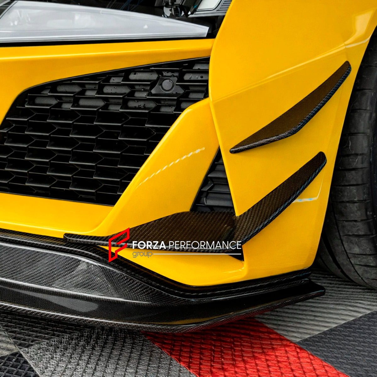 CARBON Front Bumper Canards for Audi R8 V8 V10 Coupe Spyder 2019+
Set includes:

Front Bumper Canards
Material: Carbon

NOTE: Professional installation is required.
