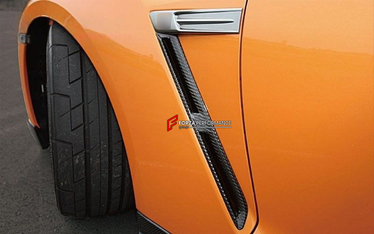 Carbon Front Fender Air Vent for Nissan GT-R R35 ZE007A
Set includes:

Front Fender Air Vent
Material: Carbon

NOTE: Professional installation is required.