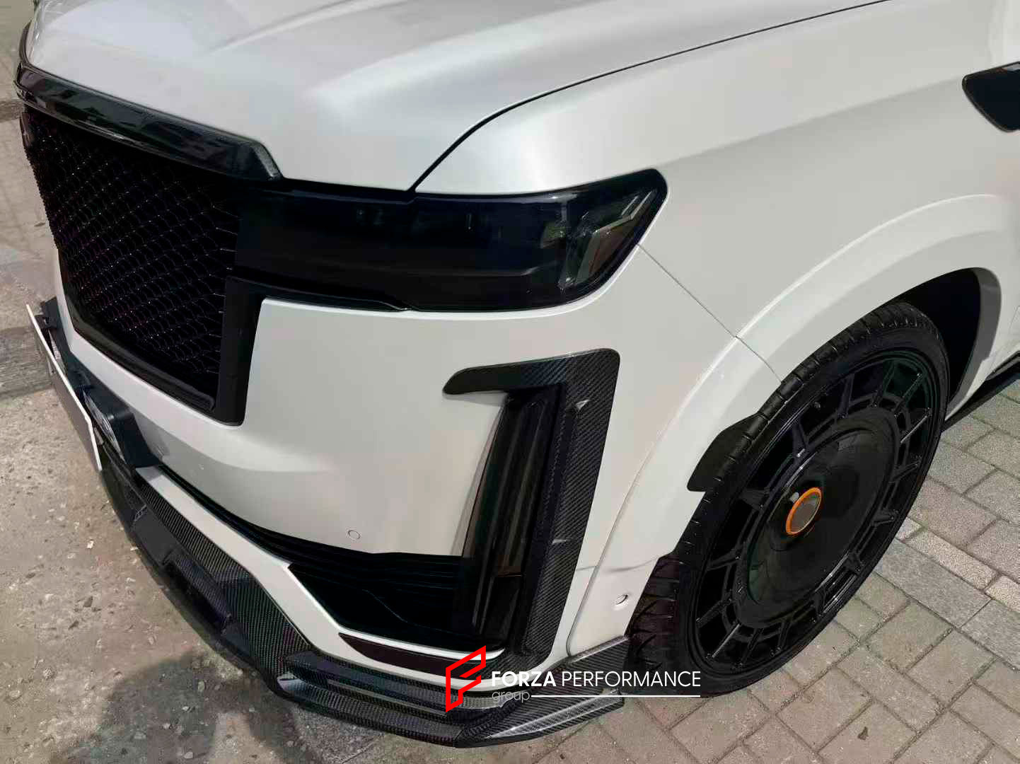 FORZA PERFORMANCE CARBON FRONT LIP AND FRONT BUMPER TRIMS for CADILLAC ESCALADE 2021 - 2024 custom fit MANSORY
