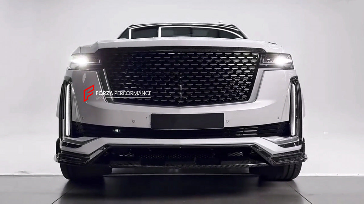 FORZA PERFORMANCE CARBON FRONT LIP AND FRONT BUMPER TRIMS for CADILLAC ESCALADE 2021 - 2024 custom fit MANSORY