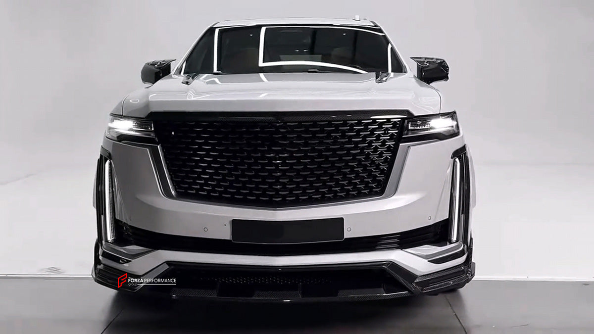 FORZA PERFORMANCE CARBON FRONT LIP AND FRONT BUMPER TRIMS for CADILLAC ESCALADE 2021 - 2024 custom fit MANSORY