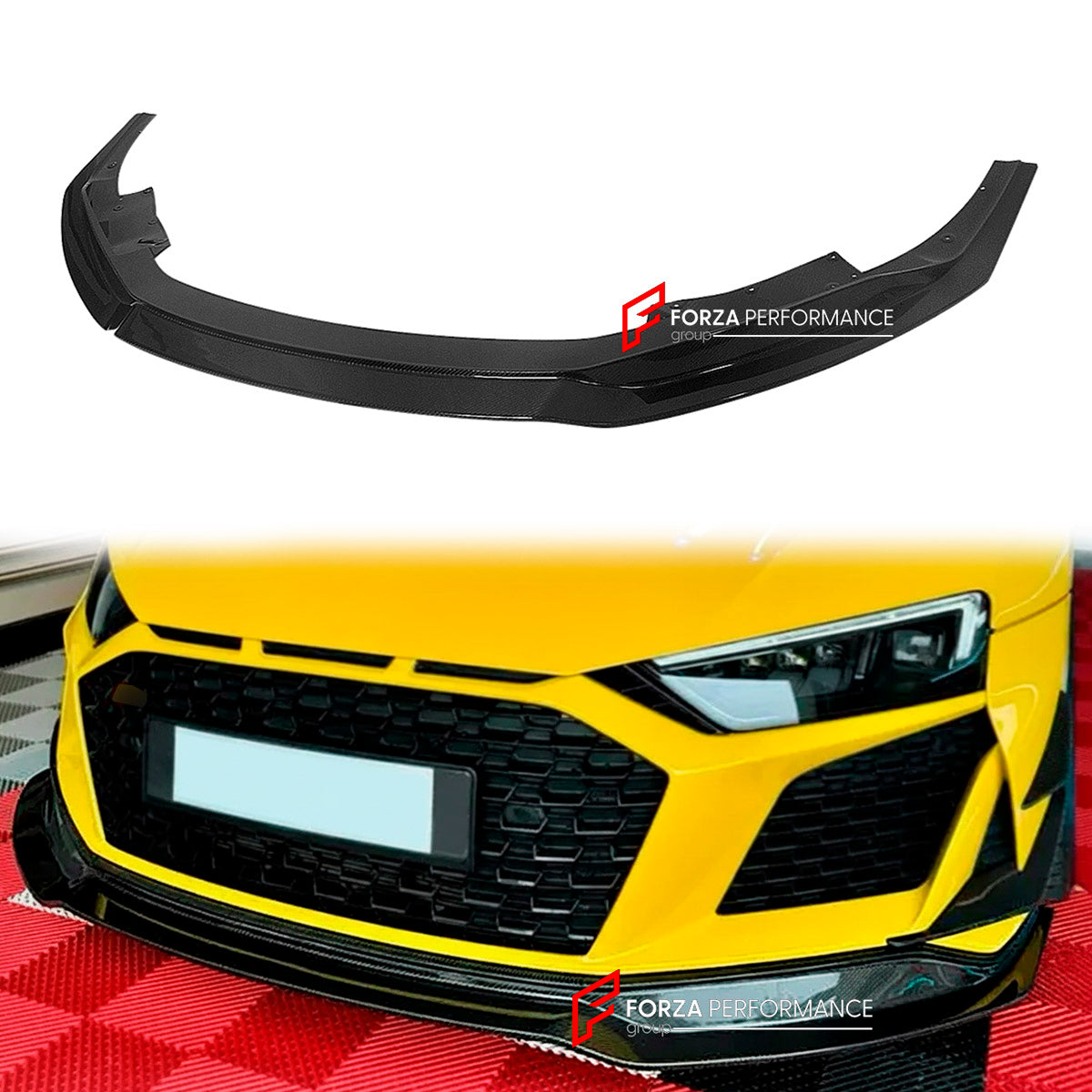 CARBON Front Lip for Audi R8 V8 V10 Coupe Spyder 2019+
Set includes:

Front Lip
Material: Carbon

NOTE: Professional installation is required.