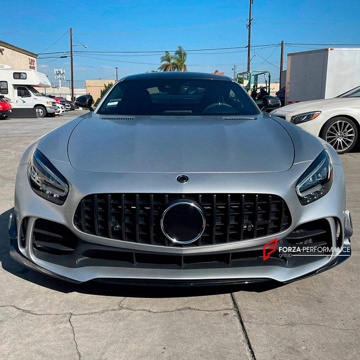 CARBON Front Lip with Front Bumper Canards for Mercedes Benz AMG GTR 2017 - 2021
Set includes:

Front Lip
Front Bumper Canards
Material: Carbon

NOTE: Professional installation is required.