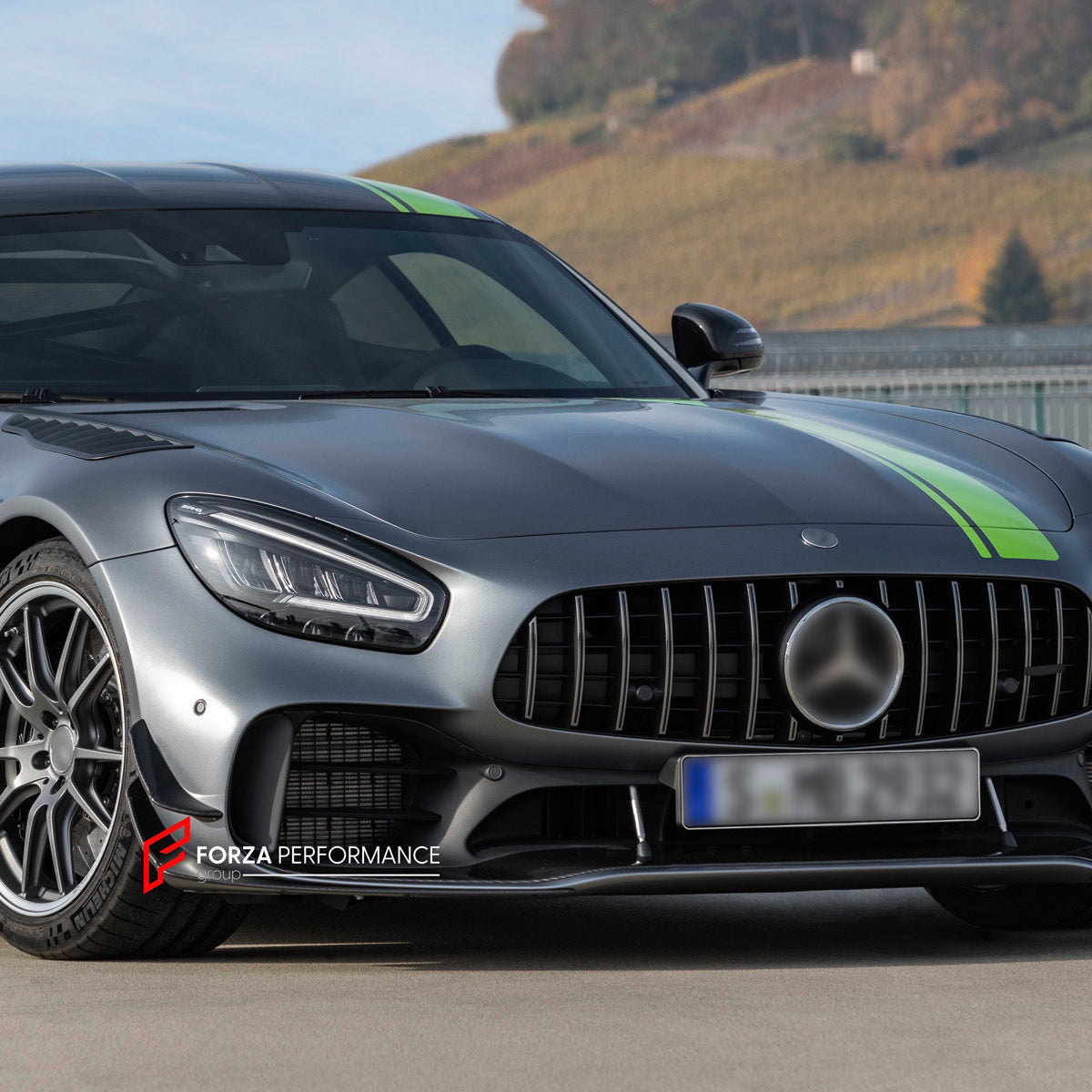 CARBON Front Lip with Front Bumper Canards for Mercedes Benz AMG GTR 2017 - 2021
Set includes:

Front Lip
Front Bumper Canards
Material: Carbon

NOTE: Professional installation is required.