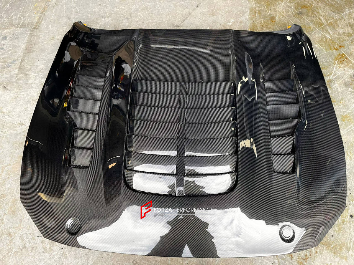 CARBON HOOD BONNET for FORD MUSTANG VI S550 FACELIFT 2018 - 2023 FORZA PERFORMANCE custom fit KR Style

Set includes:
Hood Bonnet

Material: Carbon

NOTE: Professional installation is required.