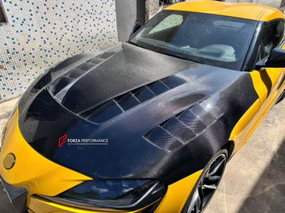 CARBON HOOD BONNET for TOYOTA SUPRA V A90 A91 2019 - 2026 FORZA PERFORMANCE custom fit TV Style

Set includes:
Hood Bonnet

Material: Carbon

NOTE: Professional installation is required.