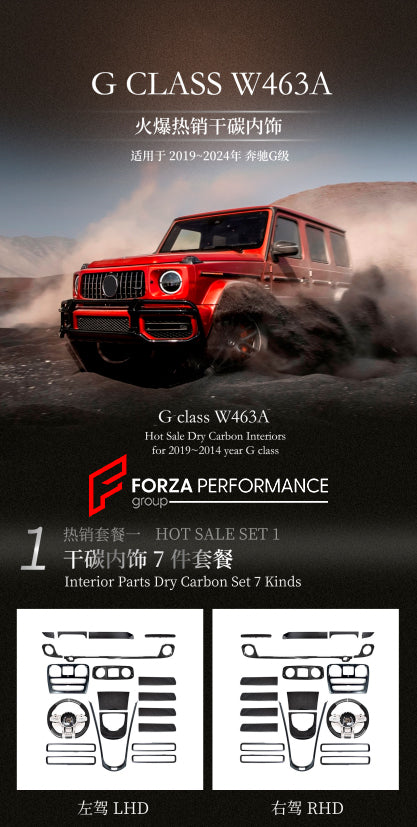CARBON INTERIOR KIT for MERCEDES-BENZ G-CLASS AMG G63 W463 2018 - 2024

Set includes:

Adjustment Switch Frames
Seat Side Trims Panels
Glass Lift Swith Frames
Bottom Of Lock Frames
Rear Air Vent Covers
Rear Air Vent Anti-Kick Cover
Central Control Panel
Door Panels
Front Central Control Cover Parts
AC Frame Console Cover
Ac Long Frame Covers
Seat Back Covers
Steering Wheel

Material: Carbon Fiber

NOTE: Professional installation is required.

Payment ►

Visa

Mastercard

PayPal with a credit card (add 4.4% 