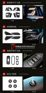CARBON INTERIOR KIT for MERCEDES-BENZ G-CLASS AMG G63 W463 2018 - 2024

Set includes:

Adjustment Switch Frames
Seat Side Trims Panels
Glass Lift Swith Frames
Bottom Of Lock Frames
Rear Air Vent Covers
Rear Air Vent Anti-Kick Cover
Central Control Panel
Door Panels
Front Central Control Cover Parts
AC Frame Console Cover
Ac Long Frame Covers
Seat Back Covers
Steering Wheel

Material: Carbon Fiber

NOTE: Professional installation is required.

Payment ►

Visa

Mastercard

PayPal with a credit card (add 4.4% 
