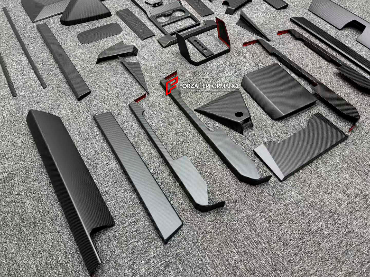 CARBON INTERIOR KIT for TESLA CYBERTRUCK 2023+

Set includes:

Dashboard Trim
Central Console Trim
Door Sills
Door Trims

Material: Carbon

NOTE: Professional installation is required.