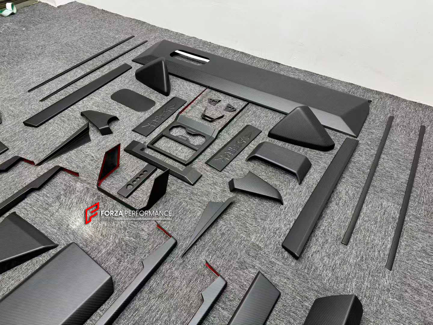 CARBON INTERIOR KIT for TESLA CYBERTRUCK 2023+

Set includes:

Dashboard Trim
Central Console Trim
Door Sills
Door Trims

Material: Carbon

NOTE: Professional installation is required.