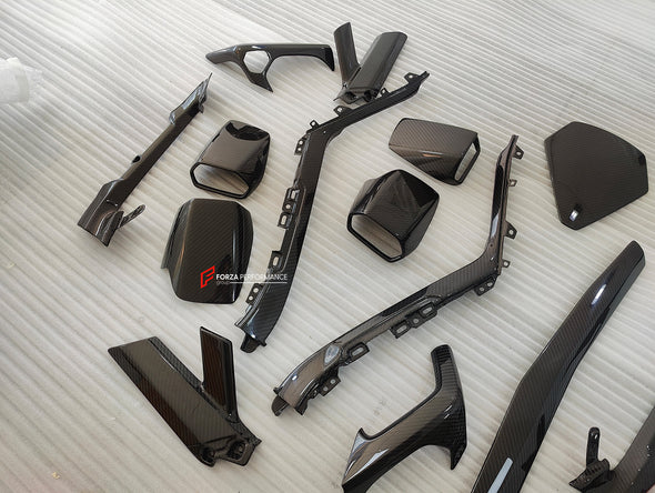 CARBON INTERIOR TRIM KIT COVERS for LAMBORGHINI HURACAN LP580 LP610 LP640 EVO 2014+  Set includes:  Dashboard Trim Cover Center Console Trim Cover Air Conditioning Covers Door Sills Shift Paddles