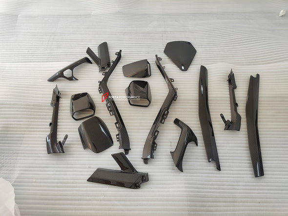 CARBON INTERIOR TRIM KIT COVERS for LAMBORGHINI HURACAN LP580 LP610 LP640 EVO 2014+  Set includes:  Dashboard Trim Cover Center Console Trim Cover Air Conditioning Covers Door Sills Shift Paddles