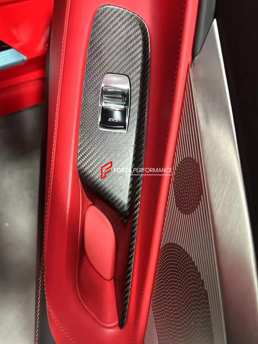 CARBON INTERIOR TRIM KIT for CHEVROLET CORVETTE C8 STINGRAY Z06 E RAY 2020+ Forza Performance Custom fit
Set includes:

Door Trim Panels
Door Window Switch Panels
Door Pull Handle Trims
Steering Wheel Trim
Center Console Trim
Rear Bulkhead Trim
Material: Carbon

NOTE: Professional installation is required.